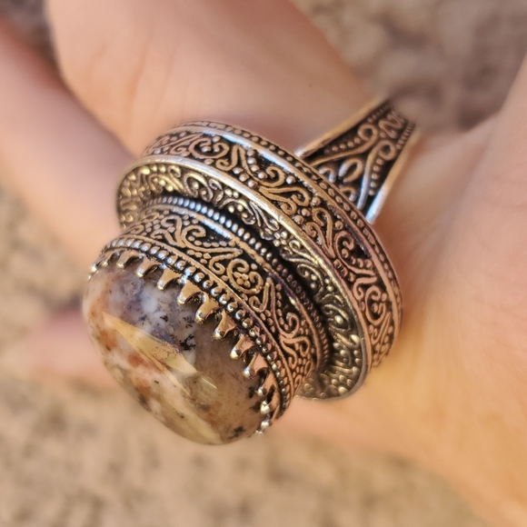 New Dendritic Opal 925 Silver Statement Ring. - Picture 15 of 16